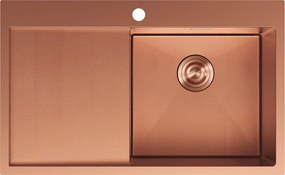 Mexen Exar stalen gootsteen 1-kuips met afdruiprek, rechts 780 x 480 mm, koper HC - 6434781010P-65HC