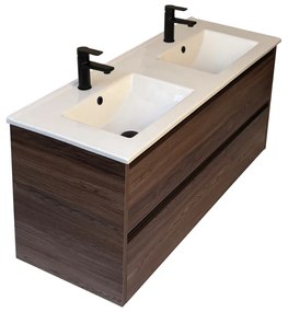 Sanicare Arda badkamermeubel 120cm nera oak met dubbele keramische wastafel wit