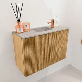 Mondiaz Joya DLux 60cm toiletmeubel oak met wastafel faye midden 1 kraangat glace