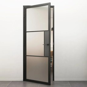 Stalen Deur - Binnendeur Met Klink Linksdraaiend Mat Glas 211,5x83 - Zwart - Incl. Kozijn
