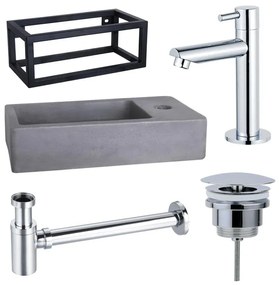 Fortifura Fuente fonteinset - 40x20x23.5cm - 1 kraangat - zwart frame - fonteinkraan chroom - beton SW696234/SW696209/SW696219/SW373151/SW405221