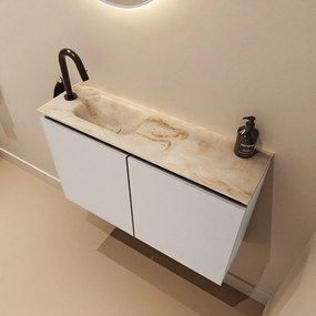 Mondiaz Ture DLux toiletmeubel 80cm linen met wastafel frappe links met kraangat