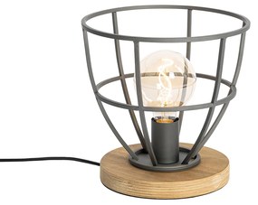 Industriële tafellamp zwart met hout rond - Arthur Industriele / Industrie / Industrial E27 Binnenverlichting Lamp
