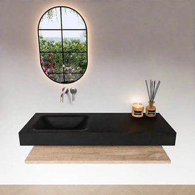Zaro Alan badmeubel 130cm met planchet washed oak en vrijhangende wastafel cloud links zonder kraangat urban