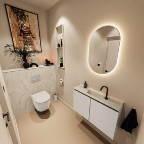 Mondiaz Ture DLux toiletmeubel 80cm linen met wastafel ostra midden met kraangat