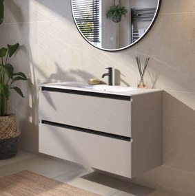 Saqu Gaia badmeubel incl. keramische wastafel 100x51x61cm mat greige – zwarte greeplijst