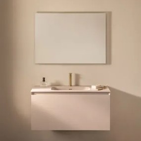 Macrae Zwevend Houten Badkamermeubelset Met Geïntegreerde Wastafel Beige – Linnen & Rechthoekige Led En Anticondens 100x70 Cm - Sklum