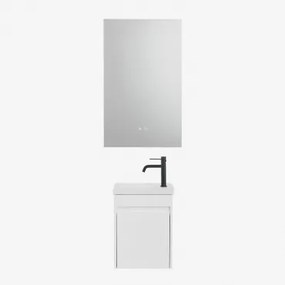 Narek Zwevend Houten Badkamermeubelset Met Geïntegreerde Wastafel Wit & Mat Zwart ↑20 Cm Met Afvoerkraan Zonder Overloop Orveta & Rectangular Led And