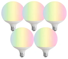 Set van 5 Smart E27 LED lampen G120 mat RGBW 9W 806 lm 2700-6500K