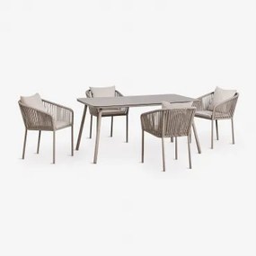 Rechthoekige Tuintafelset 160x90 Cm Met 4 Stoelen Van Gevlochten Touw Arhiza Classic Moka Bruin - Sklum