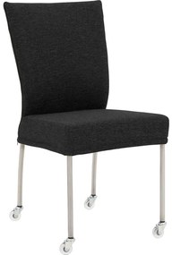 Goossens Eetkamerstoel Funk RVS Poten antraciet stof leuning en Transparant skater wiel met rvs kapmet wielen, modern design