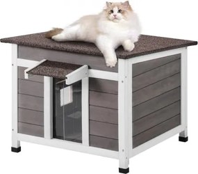 VEVOR Buitenkattenhuis, Weerbestendig, Wilde Kattenhuis voor Meerdere Katten, Houten Buitenkatten-/Konijnenhuis met Raam, Open Dak en PVC Deurkleppen, 61 x 53 x 46 cm (L x B x H)