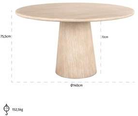 Richmond Interiors Fictus Ronde Eettafel Travertin Beige - 140 X 140cm.