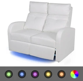 vidaXL LED Leunbank 2-zits kunstleer wit