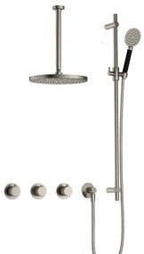 Hotbath Cobber X IBSX70 inbouwdouche met ronde handdouche, 30cm plafondbuis en glijstang geborsteld nikkel