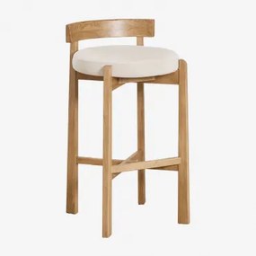 Pack Van 4 Hoge Krukken Van Eikenhout En Bekleed Met Manila Natuurlijk Hout & ↑75 Cm & Stof Gebroken Wit - Sklum