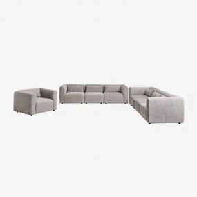 Woonkamerset Met 2 Modulaire 3-delige Banken En Fogler Fauteuil Corduroy Licht Taupegrijs - Sklum