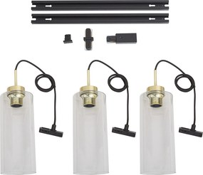 Modern railsysteem zwart met 3 hanglampen goud met helder glas 1-fase - Iconic Laura