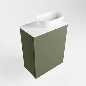 Mondiaz Fowy toiletmeubel 40cm army met witte waskom rechts en kraangat