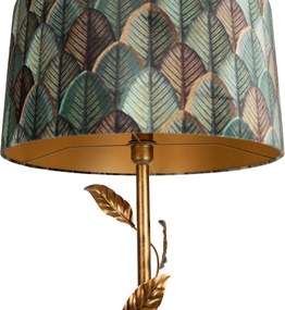 Vloerlamp goud met kap blad dessin en gouden binnenkant 50cm - Linden