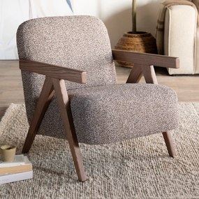 Fauteuil Met Houten Armleuning Taupe