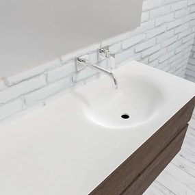 Zaro Sevilla Solid Surface badmeubel 150cm donker eiken zonder kraangat spoelbak rechts met 2 lades