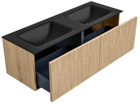Mondiaz Kurve 130cm badmeubel oak met 2 lades en wastafel cloud dubbel zonder kraangat urban