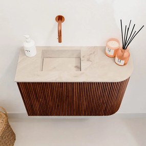 Mondiaz Joya DLux 60cm toiletmeubel ronding rechts ruby met wastafel faye links zonder kraangat frappe