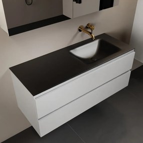 Mondiaz Aivy badmeubel 120cm talc met wastafel solid surface urban rechts zonder kraangat en spiegelkast