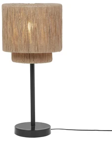 Japandi tafellamp zwart met bruin touw - SmillaJapandi E27 Scandinavisch rond Binnenverlichting Lamp