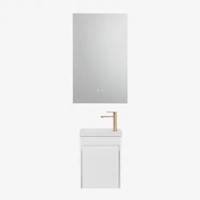 Narek Zwevend Houten Badkamermeubelset Met Geïntegreerde Wastafel Wit & Rectangular Led And Antifog 55x90 Cm Riben & Geborsteld Goudkleurig ↑20 Cm Met