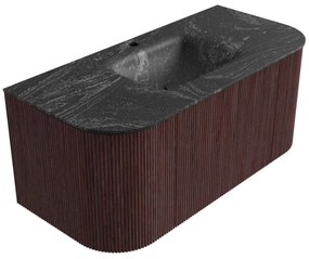 Mondiaz Kurve-dlux 100cm badmeubel ronding links/rechts ruby met 1 lade en 2 deuren en wastafel grunne midden 1 kraangat lava