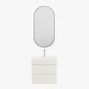 Ona Zwevend Badkamermeubelset Van Hout En Essenfineer Met Geïntegreerde Wastafel Wit & Geborsteld Grijs ↑20 Cm Met Aftapkraan Zonder Overloop Orveta &