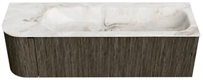 Mondiaz Kurve-dlux 145cm badmeubel ronding links shadow met 1 lade en deur en wastafel big large rechts zonder kraangat frappe