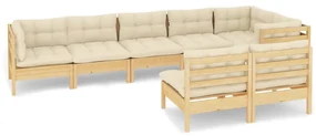 vidaXL 8-delige Loungeset met crèmekleurige kussens massief grenenhout