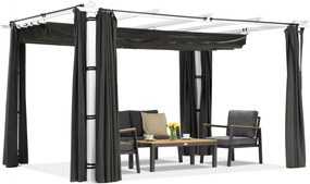 Barbados terraspergola 3x4 m met Garden Point gordijnen wit-antraciet