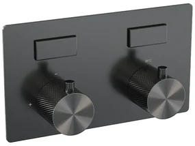 Brauer Gunmetal Carving thermostatische inbouw regendouche met 3 standen handdouche, gebogen muurarm, glijstang en hoofddouche 30cm set 70 gunmetal geborsteld PVD