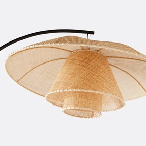 Boogvormige staande lamp in staal en rotan, Lola