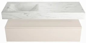 Mondiaz Alan DLux badmeubel 130cm linen 1 lade met wastafel opalo links 1 kraangat