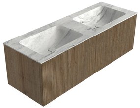 Mondiaz Kurve-dlux 130cm badmeubel dusk met 2 lades en wastafel leaf dubbel zonder kraangat opalo