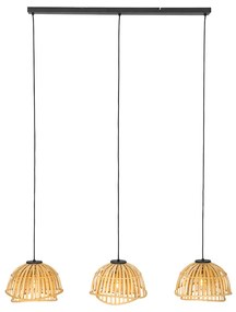 Oosterse hanglamp zwart met naturel bamboe 3-lichts - Pua