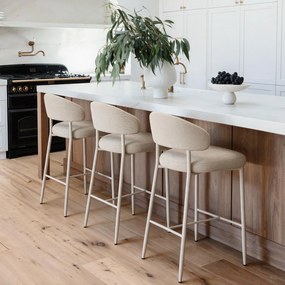 Mazzoni IRIS Beige (stof Basel 24)/onderstel kasjmier - GESTOFFEERDE BARKRUK VOOR KEUKEN/BAR