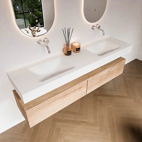 Zaro Alan badmeubel 180cm washed oak 2 lades met vrijhangende wastafel cloud dubbel zonder kraangat talc