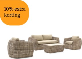 + 10% kassakorting | Stoel-bank loungeset Intenso | 5 personen | Loungeset Beige | Wicker (vlechtwerk) | Kees Smit Tuinmeubelen