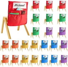 VEVOR Classroom Chair Pocket, 24-pack, 47 x 51 cm, rugleuningzak met naamplaatje, 6 kleuren, stoelrugorganizer voor kinderen in het klaslokaal, de kleuterschool, op school en thuis