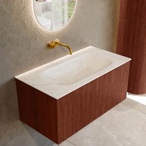 Mondiaz Kurve-dlux 90cm badmeubel ruby met 1 lade en wastafel big small midden zonder kraangat ostra