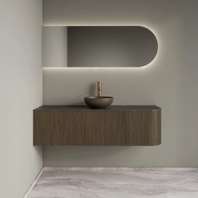 Gliss Design Alluro badmeubel ribbelfront met ronding rechts 140cm ash grey en zwart leisteen toppaneel