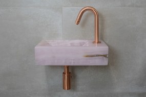 Saniclear Pink Onyx fonteinset met gebogen kraan in geborsteld koper