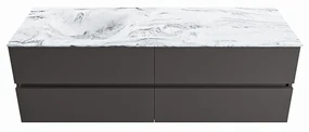 Mondiaz Vica DLux badmeubel 150cm dark grey 4 lades met wastafel glace links 1 kraangat