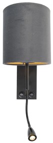 Art Deco wandlamp zwart met velours donkergrijze kap - Stacca